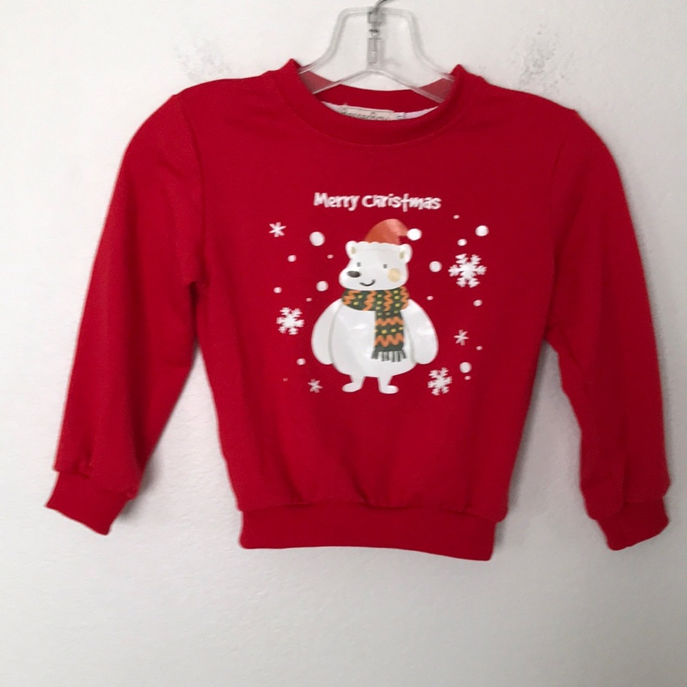 MERRY CHRISTMAS BEAR TODDLER SWEATSHIRT SIZE 110 EURO SIZE TABLE IN PICS NWOT